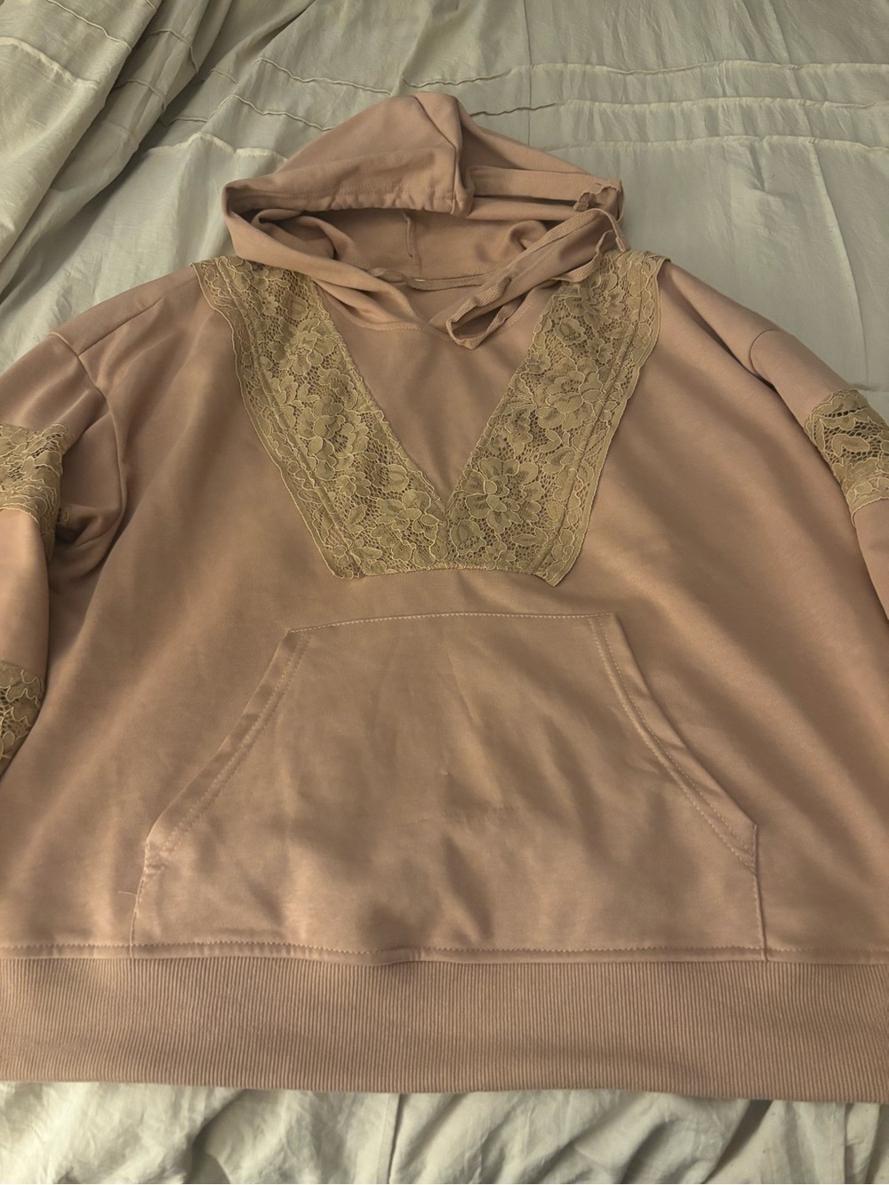 Mauve Lace-Trim Hoodie